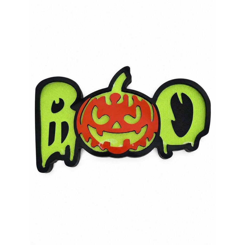 Halloween BOO Light Up Sign Jack O Lantern Pumpkin Green Black Battery Operated